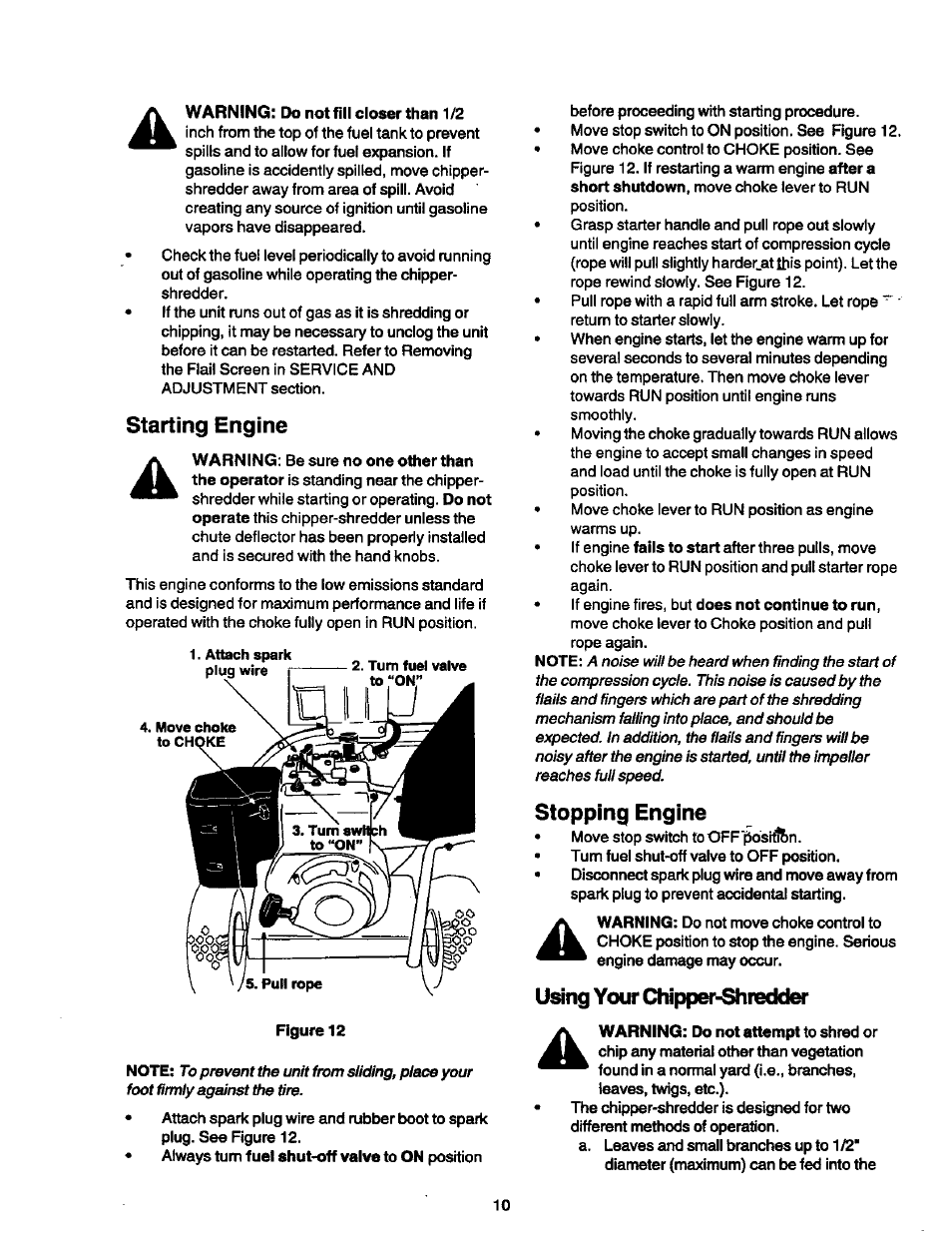 Starting engine, Stopping engine, Using your chipper-shredder | Craftsman 247.775890 User Manual | Page 10 / 28