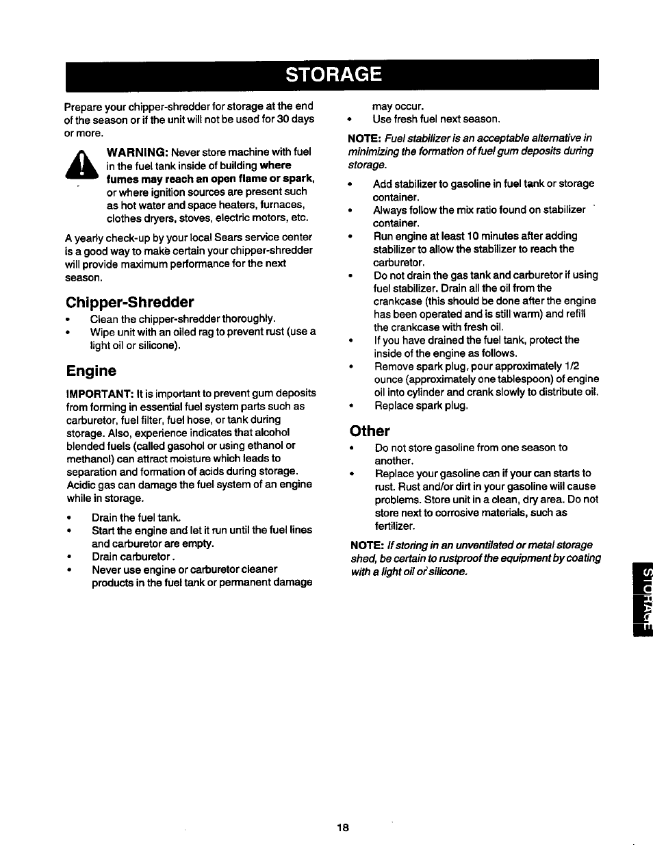 Storage, Chipper-shredder, Engine | Other | Craftsman 247.775890 User Manual | Page 18 / 28