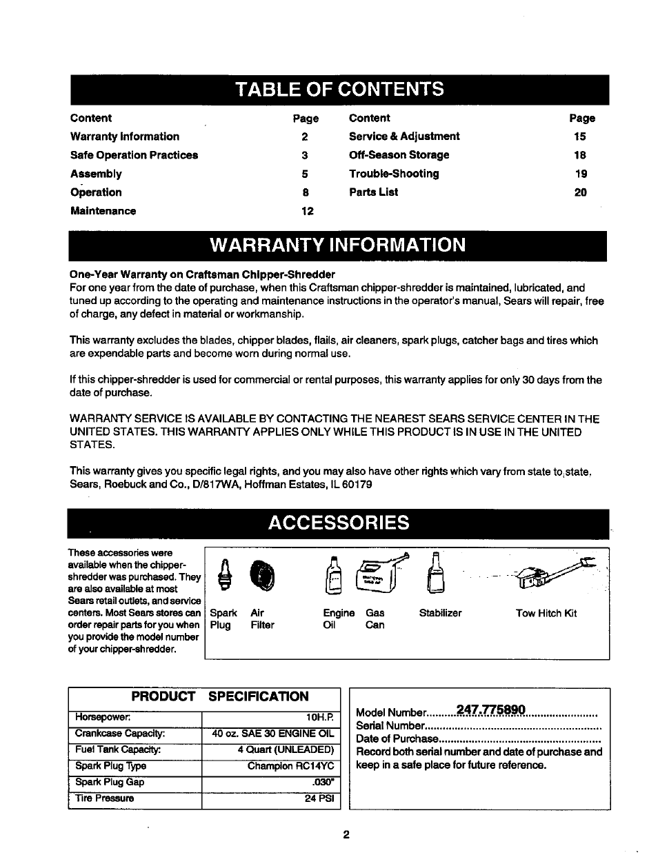 Craftsman 247.775890 User Manual | Page 2 / 28