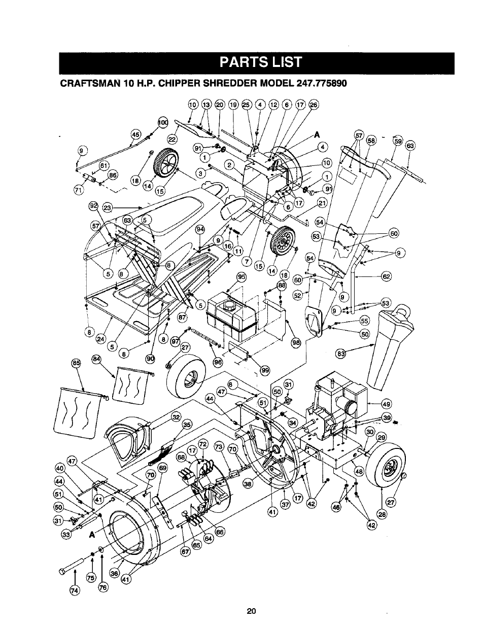 Parts list | Craftsman 247.775890 User Manual | Page 20 / 28