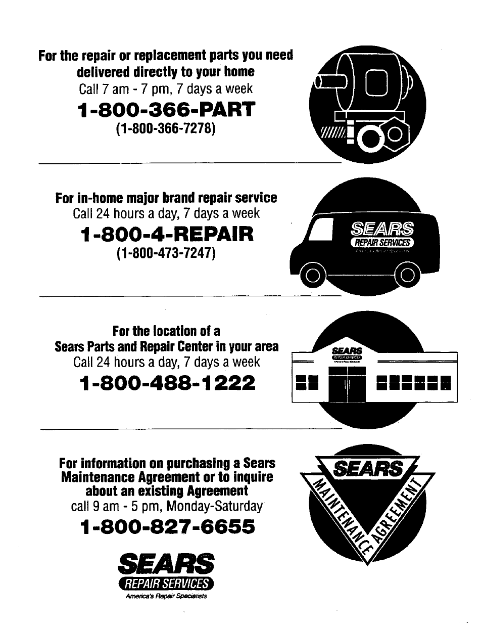 1 -800-366-part, 1 -800-4-repair | Craftsman 247.775890 User Manual | Page 28 / 28