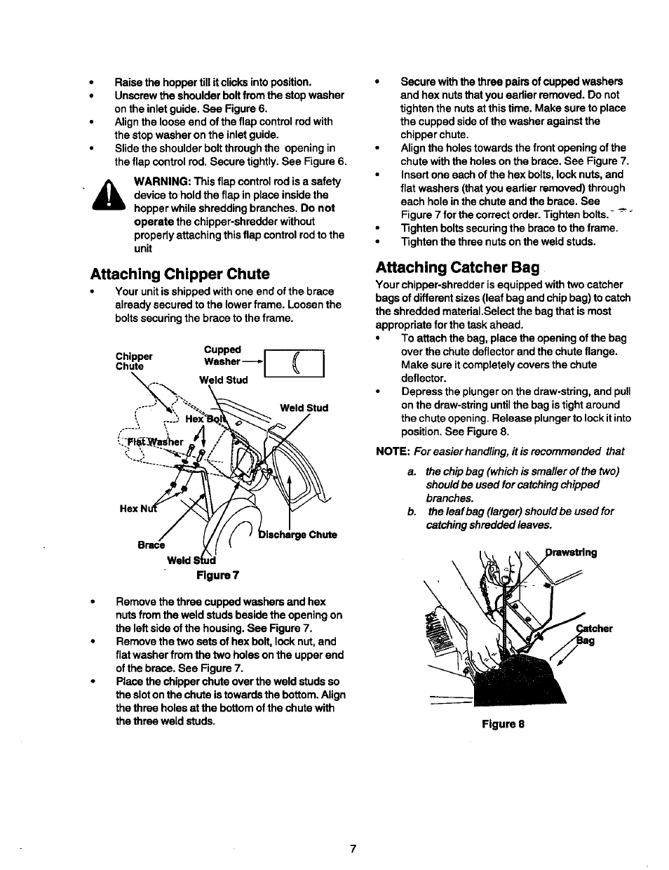 Attaching chipper chute, Attaching catcher bag | Craftsman 247.775890 User Manual | Page 7 / 28