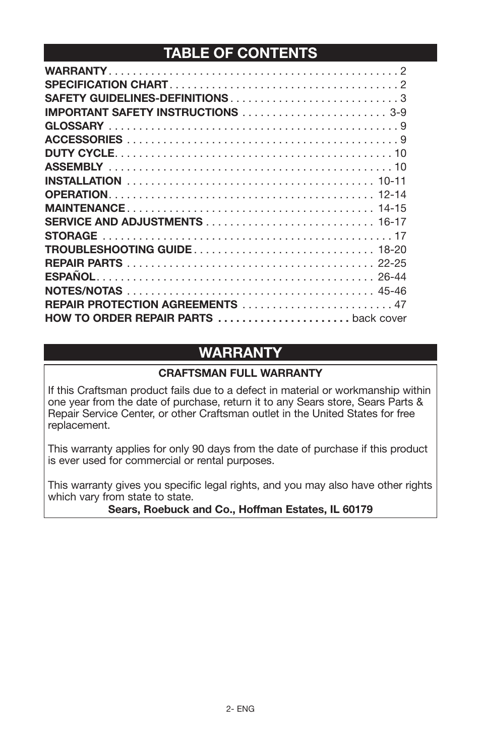 Craftsman 919.167551 User Manual | Page 2 / 44