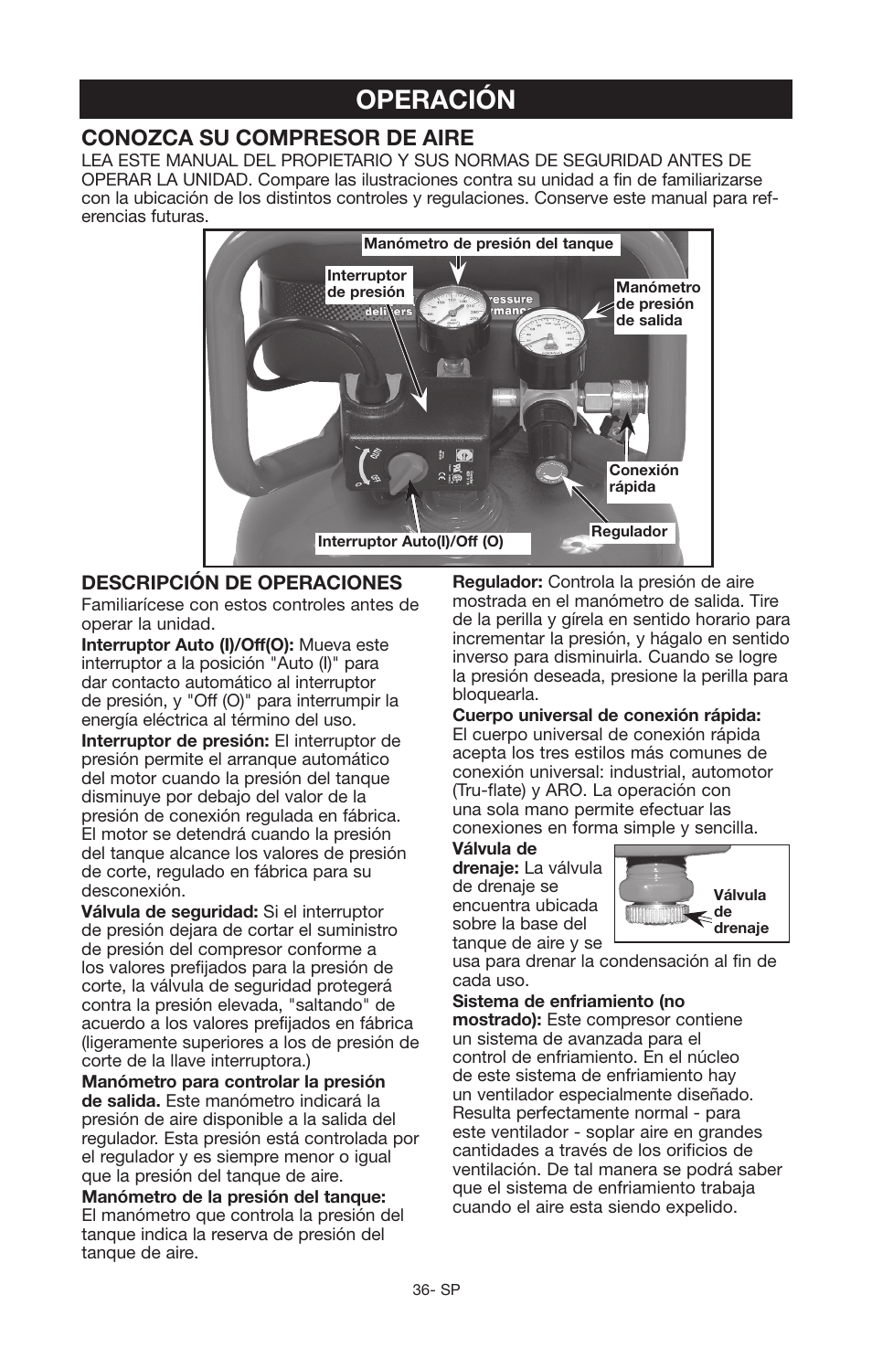 Operación, Conozca su compresor de aire | Craftsman 919.167551 User Manual | Page 32 / 44