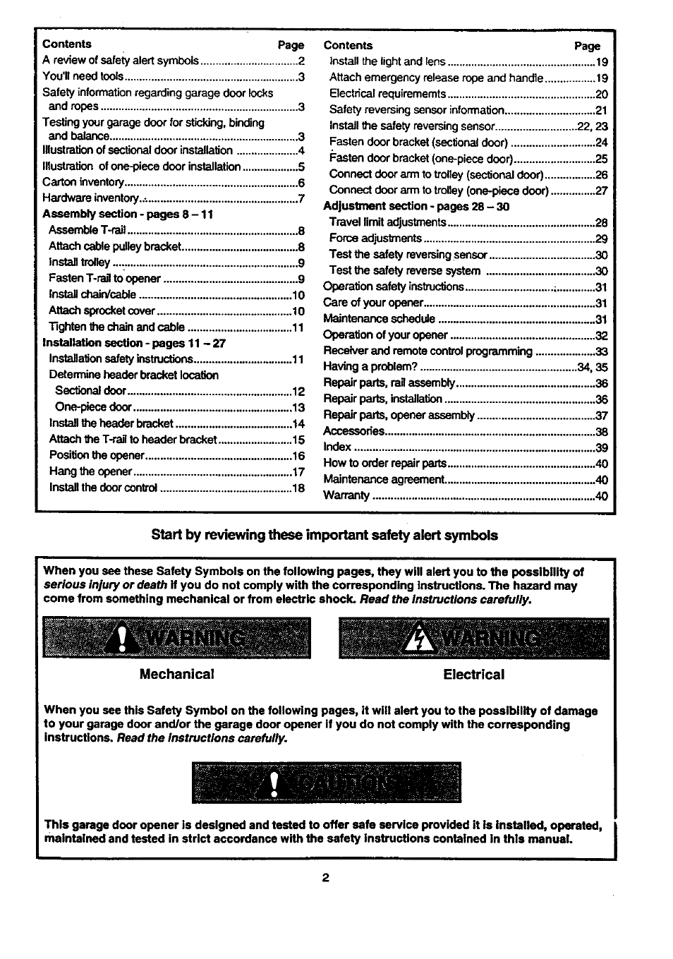 Mechanical, Electrical | Craftsman 139.53674SRT User Manual | Page 2 / 40