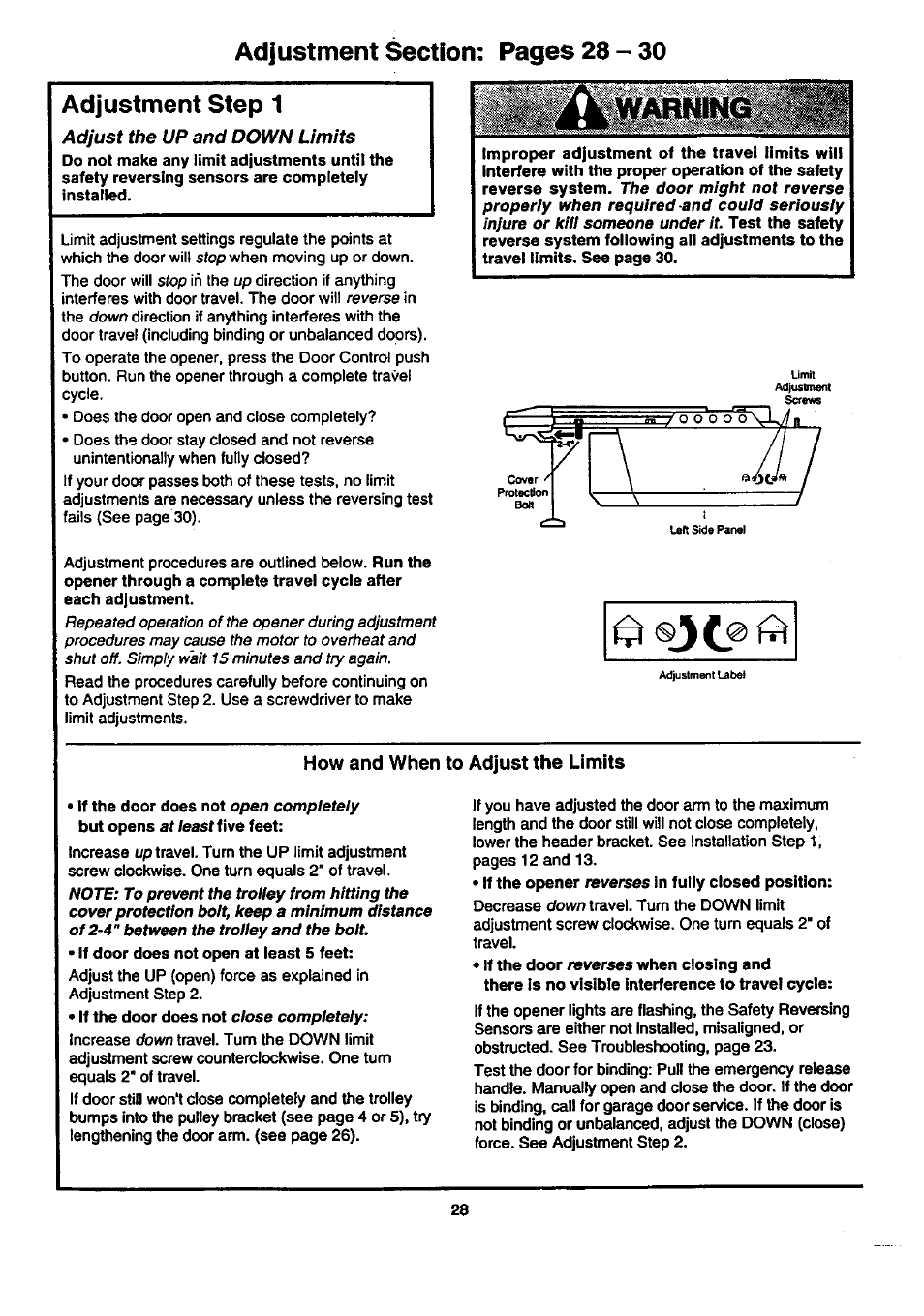 Adjustment step 1, L-low and wlien to adjust the limits | Craftsman 139.53674SRT User Manual | Page 28 / 40