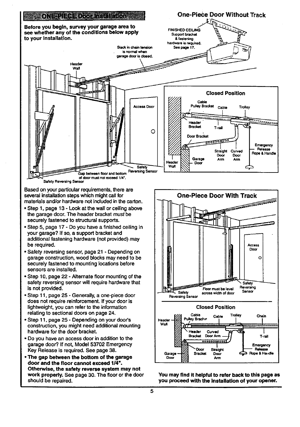 One-piece door without track | Craftsman 139.53674SRT User Manual | Page 5 / 40