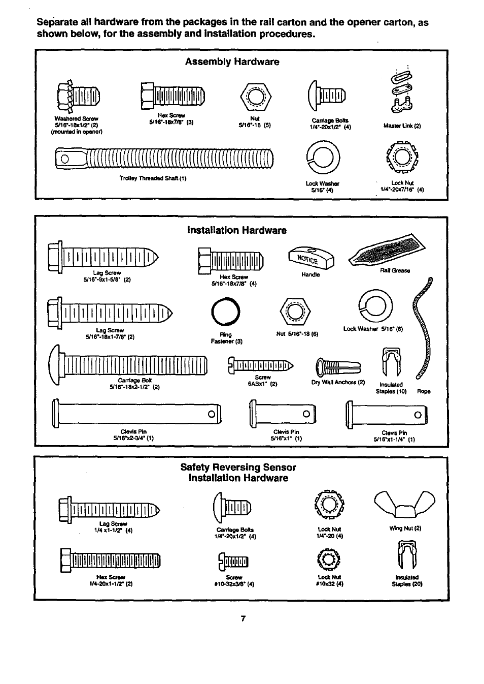Assembly hardware, Juli | Craftsman 139.53674SRT User Manual | Page 7 / 40