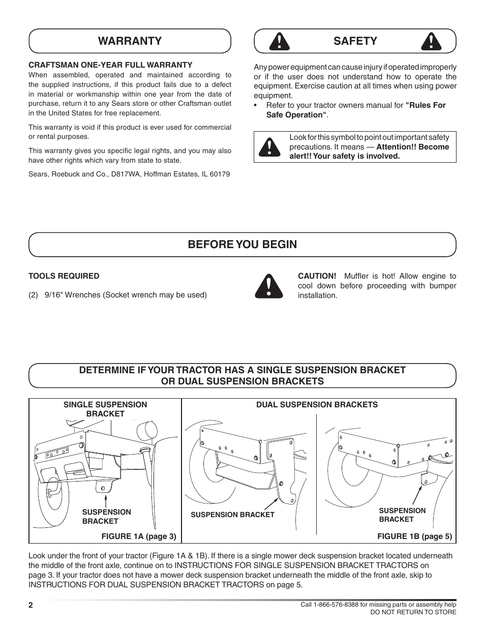 Safety warranty before you begin | Craftsman FRONT BUMPER 486.245981 User Manual | Page 2 / 8