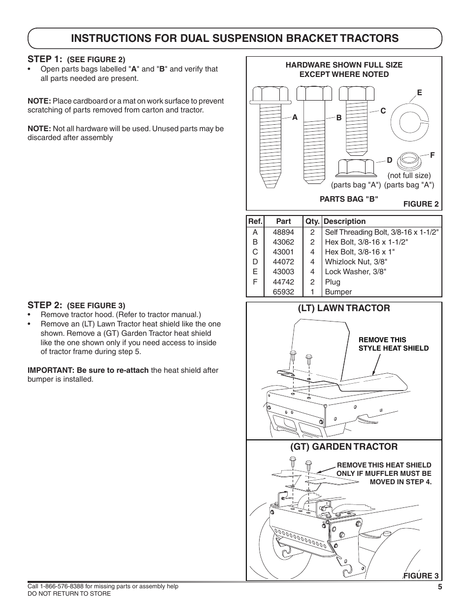 Instructions for dual suspension bracket tractors | Craftsman FRONT BUMPER 486.245981 User Manual | Page 5 / 8