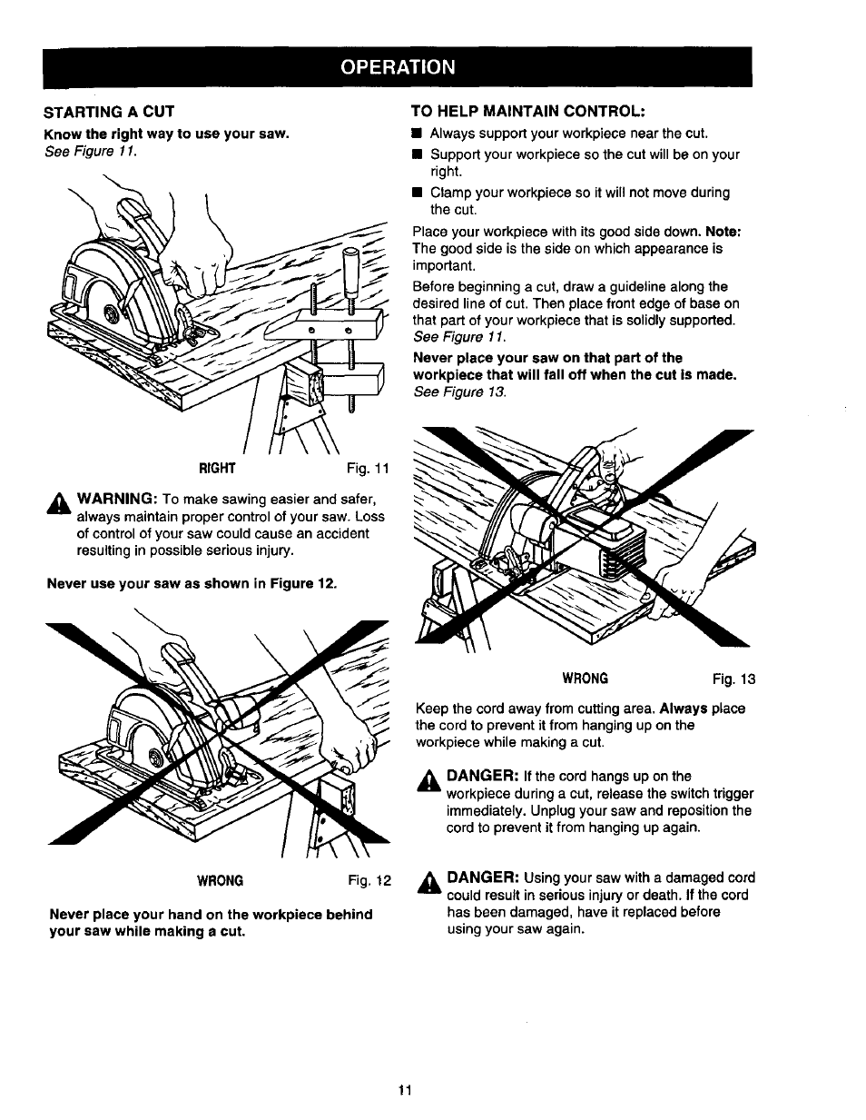 Operation | Craftsman 315.108490 User Manual | Page 11 / 20