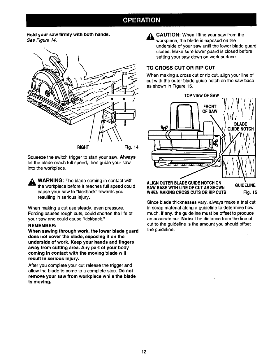 Operation | Craftsman 315.108490 User Manual | Page 12 / 20