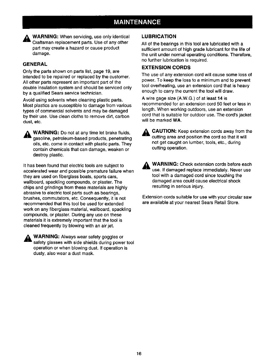 Maintenance | Craftsman 315.108490 User Manual | Page 16 / 20