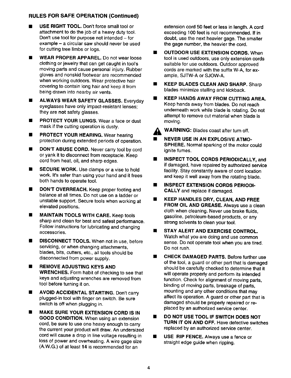 Warning | Craftsman 315.108490 User Manual | Page 4 / 20