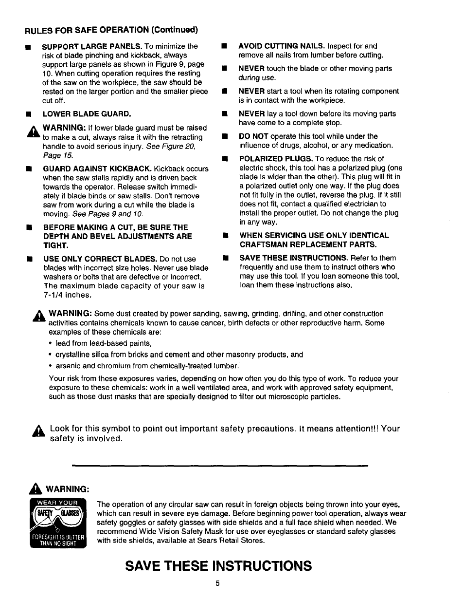 Save these instructions | Craftsman 315.108490 User Manual | Page 5 / 20