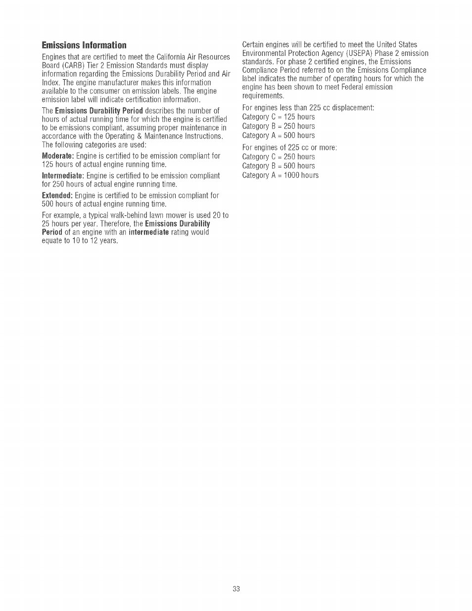 Emissiiis information | Craftsman 580.752130 User Manual | Page 33 / 60