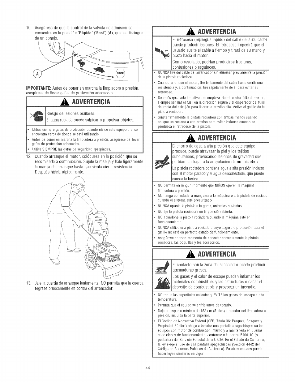 A advertincia | Craftsman 580.752130 User Manual | Page 44 / 60