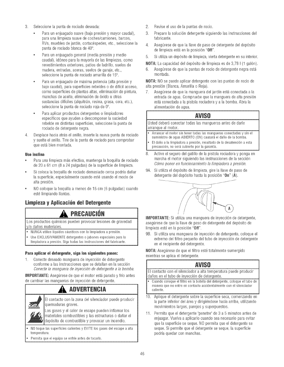 Limpieza y aplicación iei ietergente, Aviso | Craftsman 580.752130 User Manual | Page 46 / 60