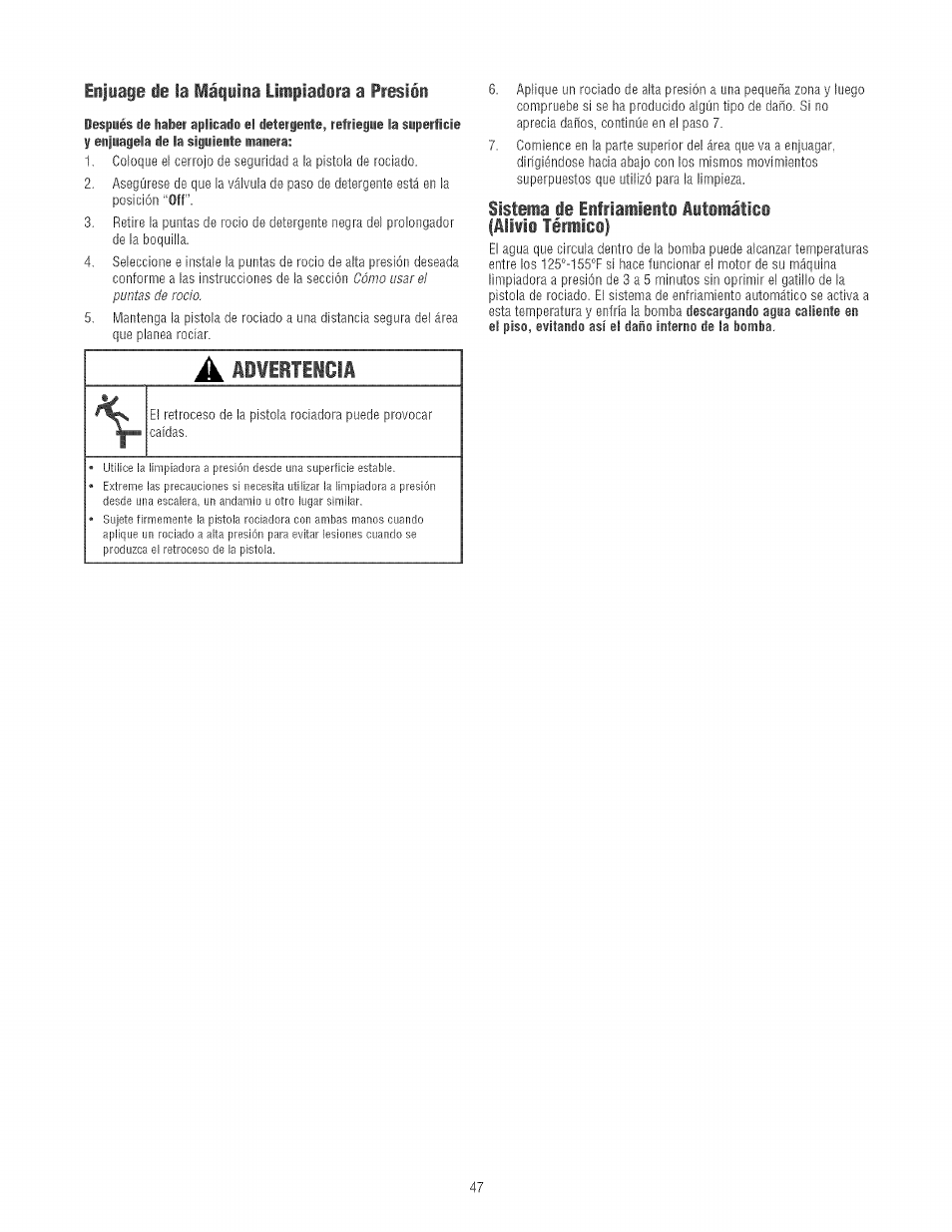 Enjuage de ia máquiia limpiadora a presiéi | Craftsman 580.752130 User Manual | Page 47 / 60