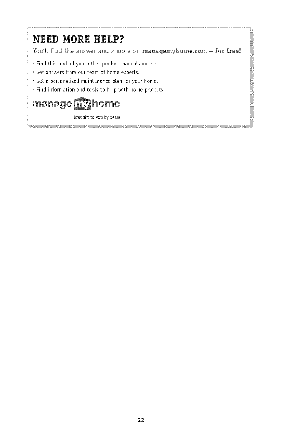 Need more help, Manage home | Craftsman 700995 User Manual | Page 22 / 34