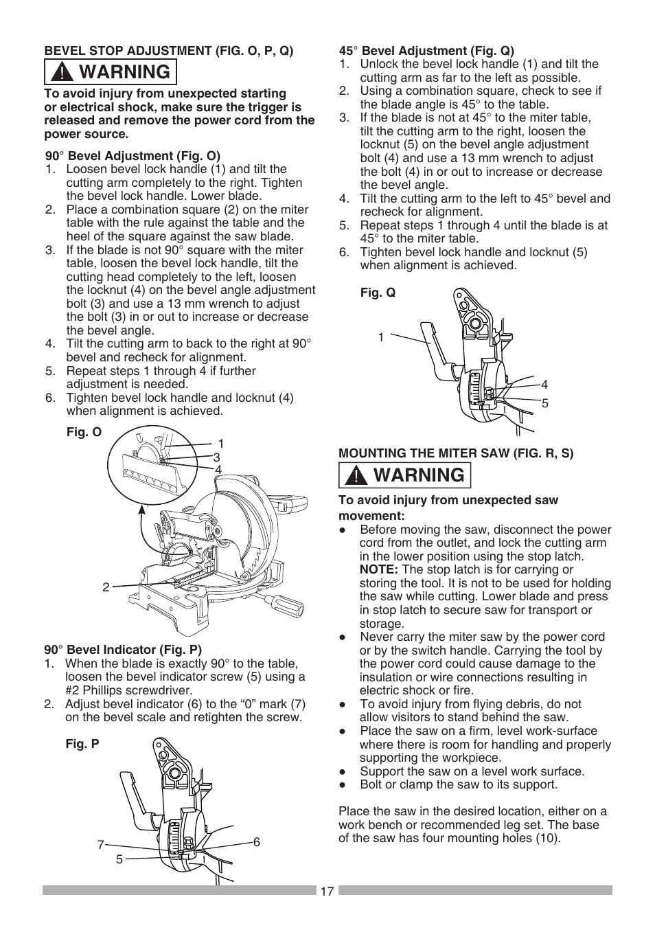 Warning | Craftsman 137.21241 User Manual | Page 17 / 31