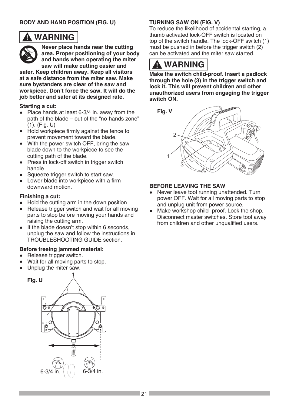 Warning | Craftsman 137.21241 User Manual | Page 21 / 31