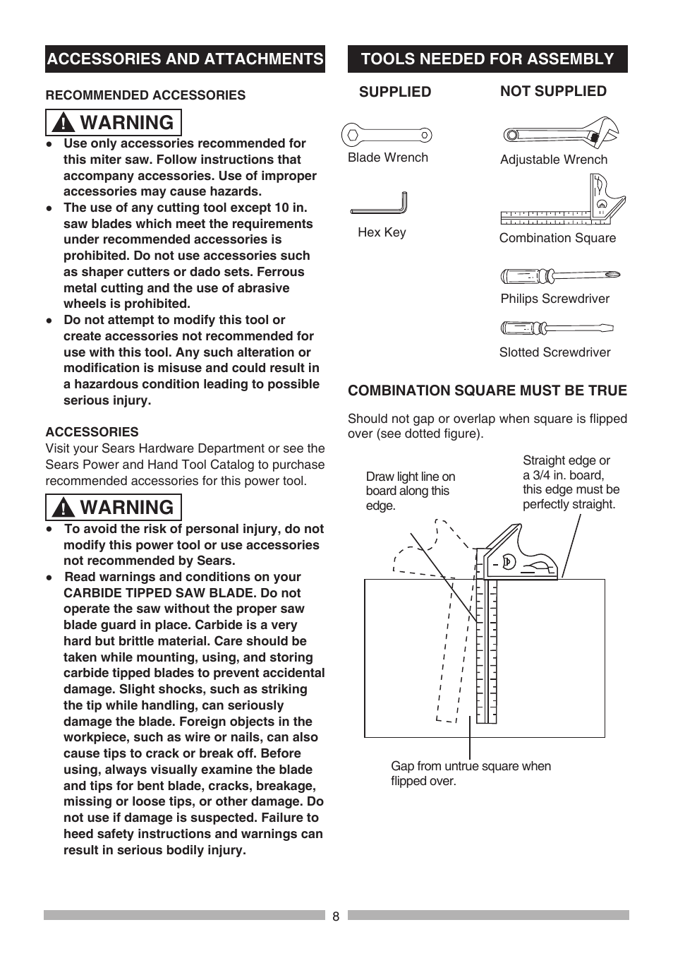 Warning | Craftsman 137.21241 User Manual | Page 8 / 31