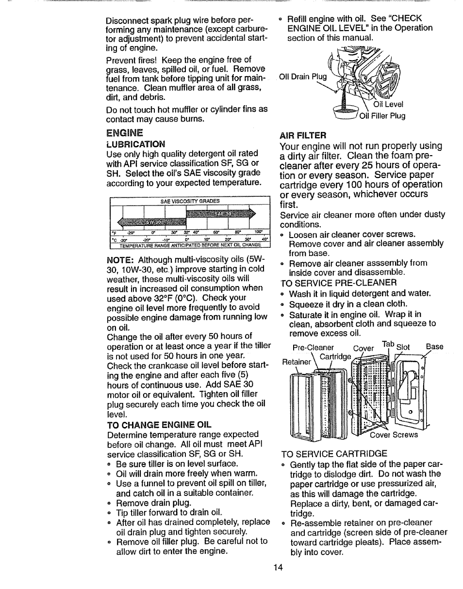 Engine lubrication | Craftsman 917.293301 User Manual | Page 14 / 36