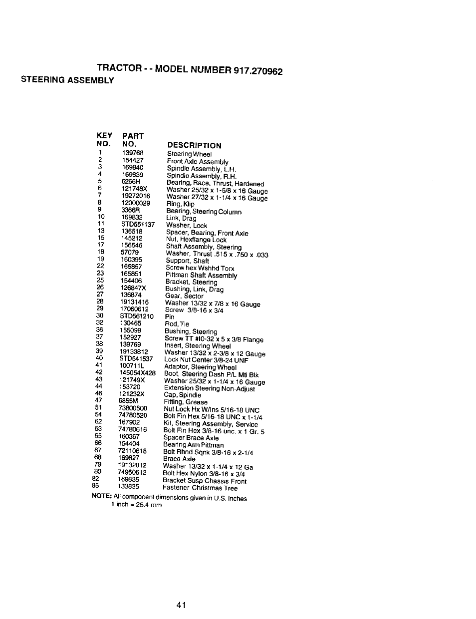 Key part no. no, Description | Craftsman 917.270962 User Manual | Page 41 / 60