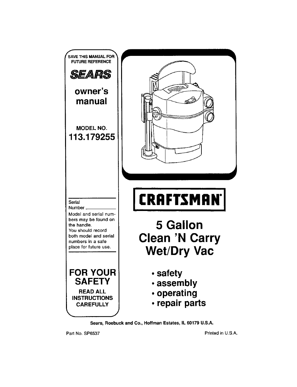 Craftsman 113.179255 User Manual | 16 pages