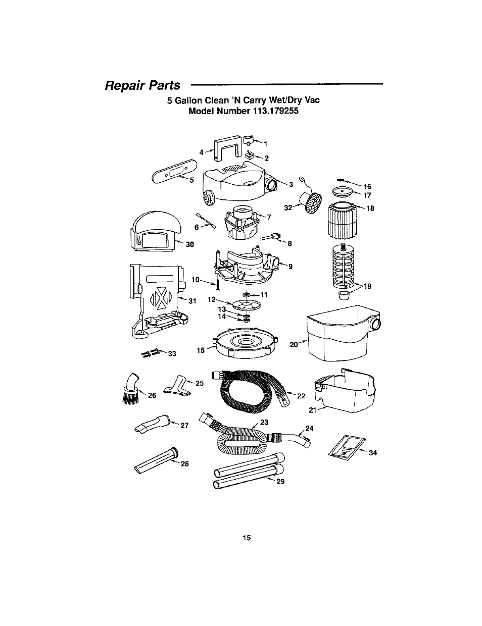 Repair parts | Craftsman 113.179255 User Manual | Page 15 / 16