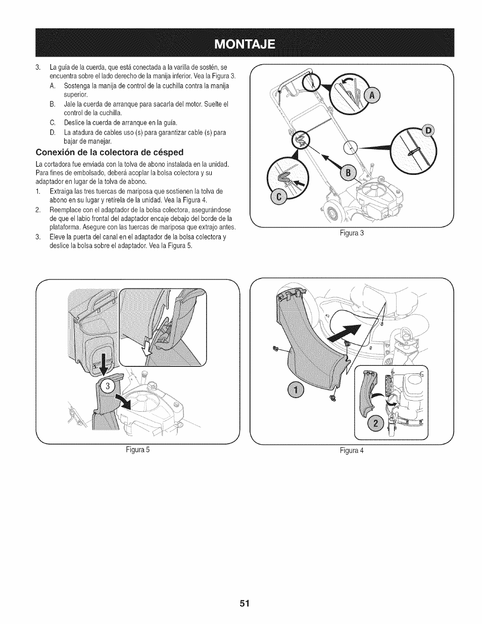 Conexión de la colectora de césped, Montaje | Craftsman 247.887760 User Manual | Page 51 / 68