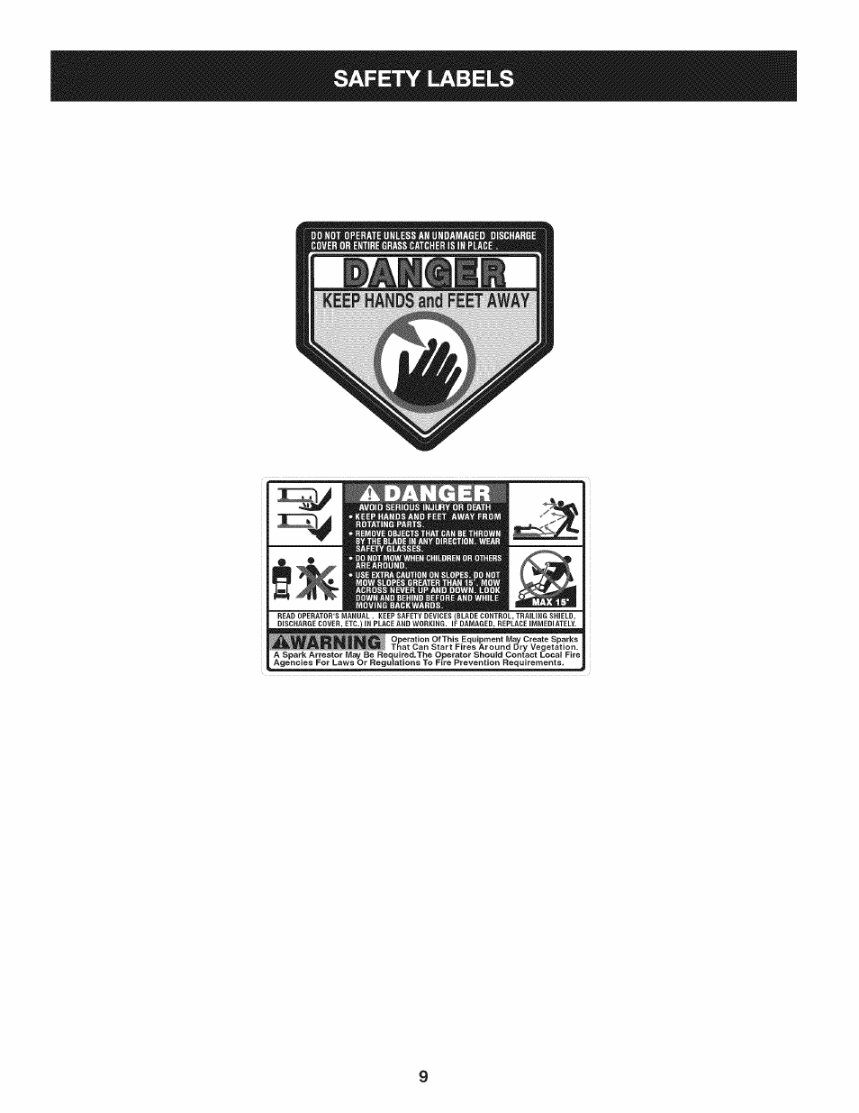 Safety labels, Adange | Craftsman 247.887760 User Manual | Page 9 / 68