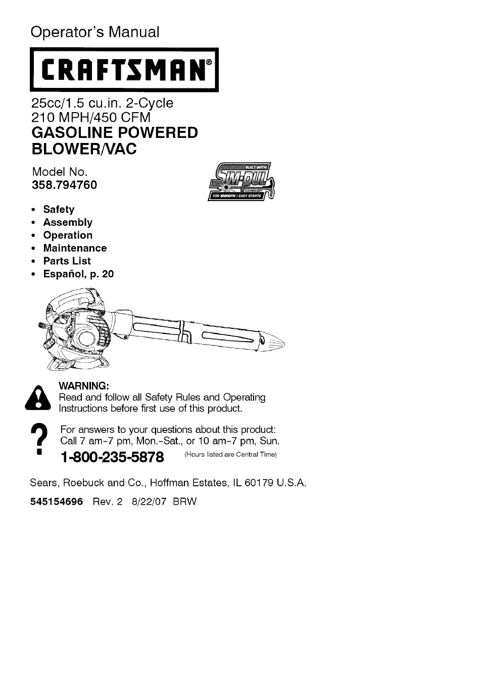 Craftsman 358.794760 User Manual | 37 pages