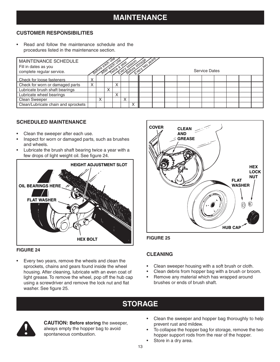 Maintenance, Storage | Craftsman 486.242241 User Manual | Page 13 / 20