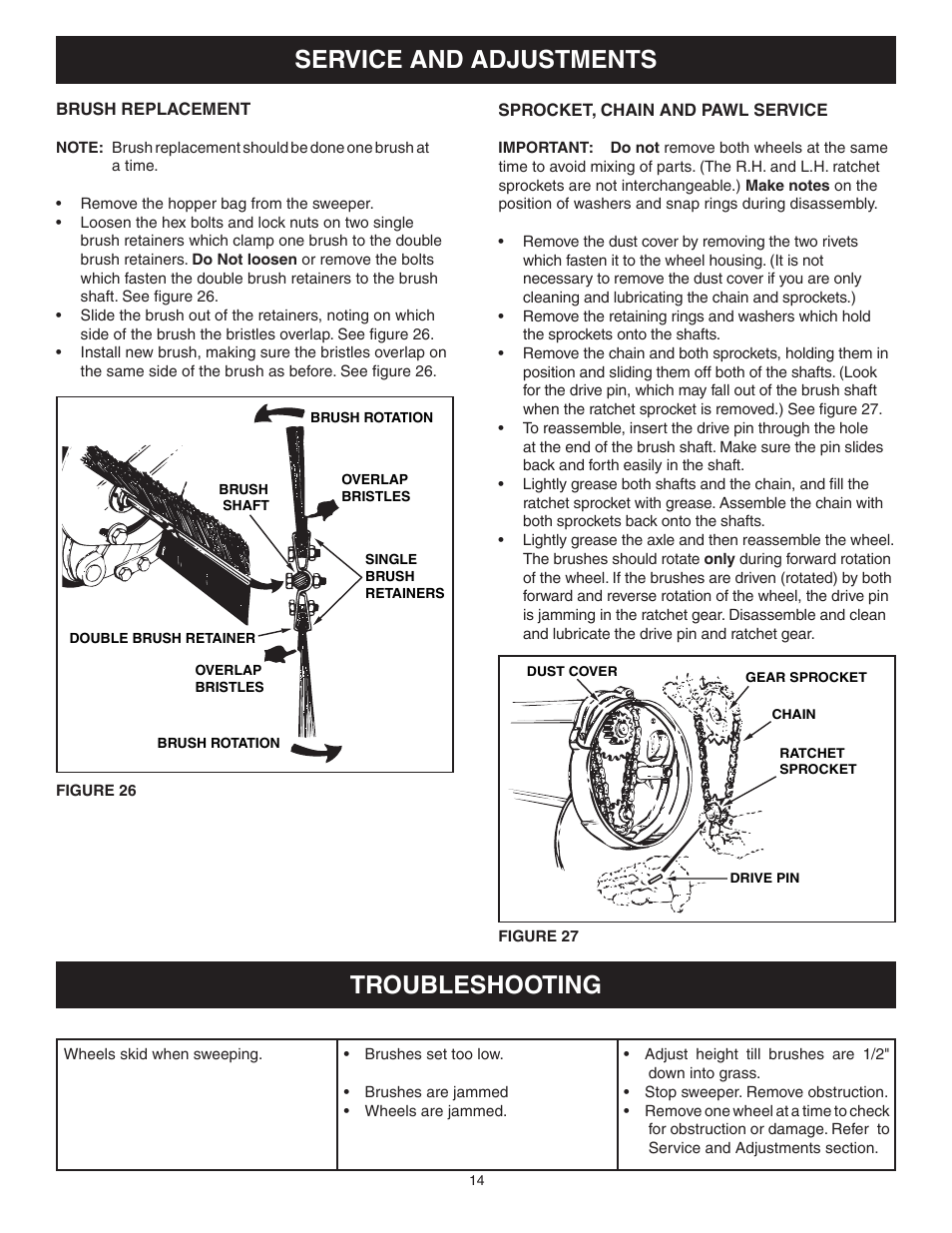 Service and adjustments troubleshooting | Craftsman 486.242241 User Manual | Page 14 / 20
