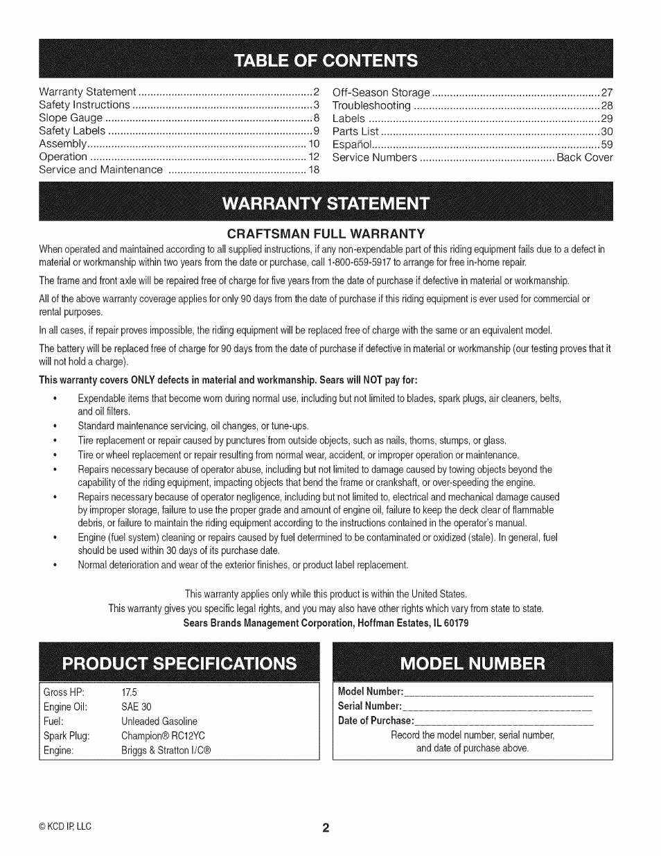 Craftsman 247.28911 User Manual | Page 2 / 92