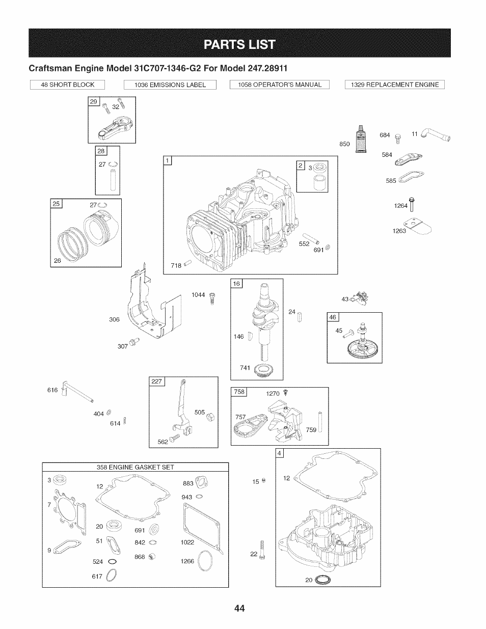 Parts list, 741 £c | Craftsman 247.28911 User Manual | Page 44 / 92