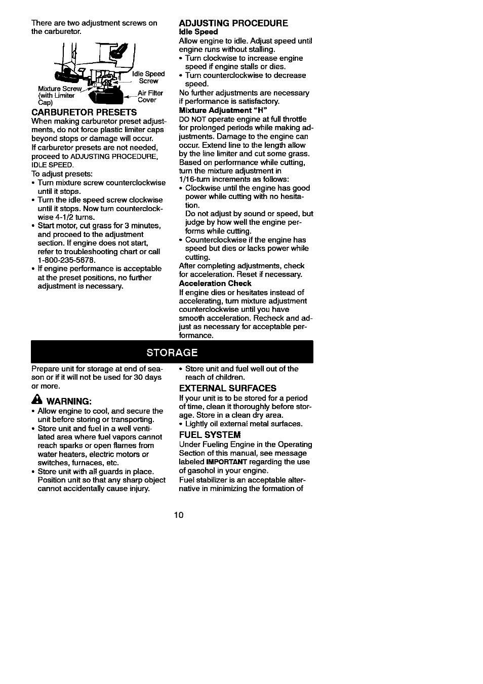 Storage | Craftsman 358.796100 User Manual | Page 10 / 13