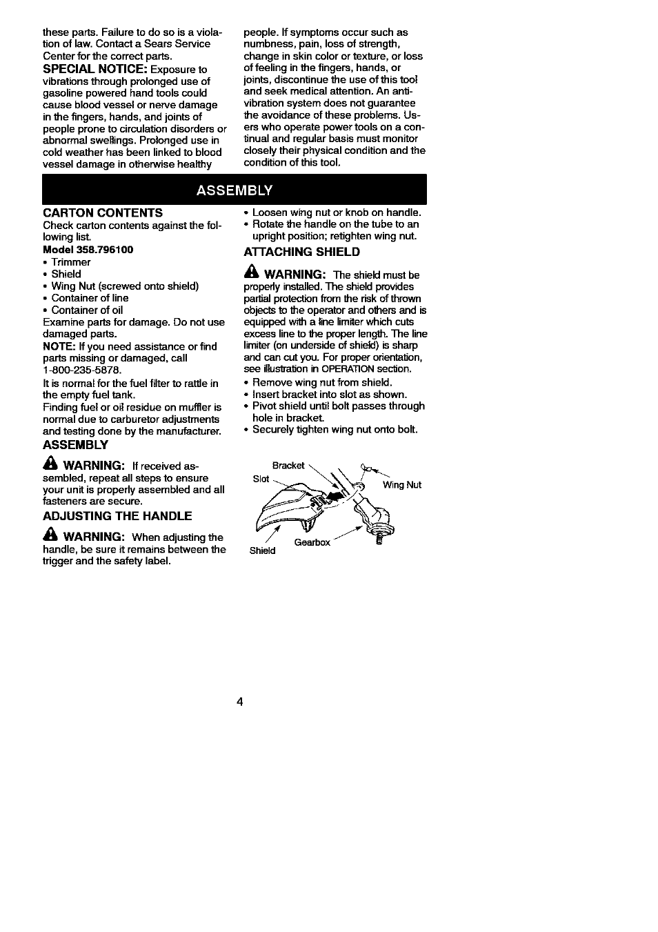 Assembly | Craftsman 358.796100 User Manual | Page 4 / 13