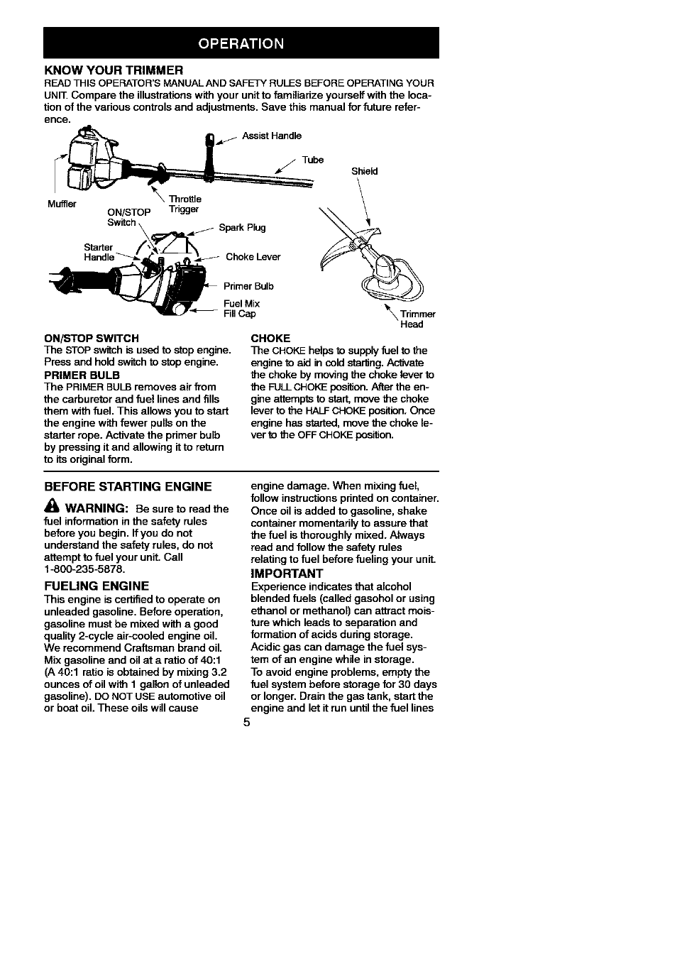 Operation | Craftsman 358.796100 User Manual | Page 5 / 13