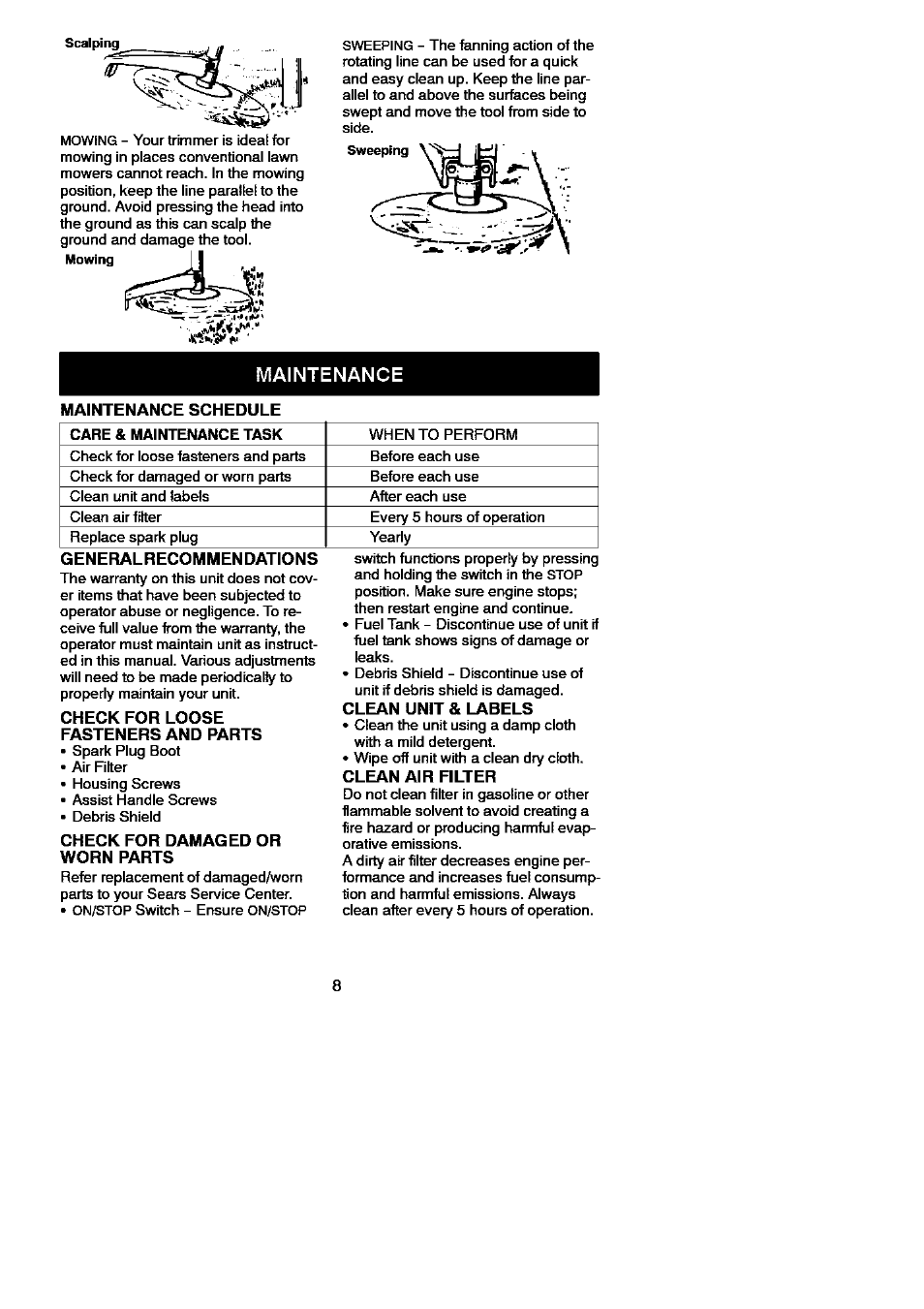 Maintenance | Craftsman 358.796100 User Manual | Page 8 / 13