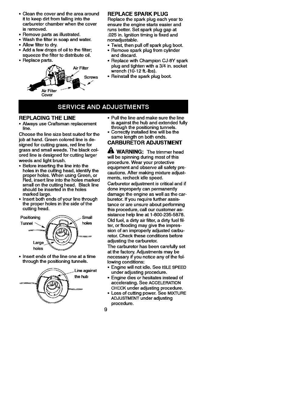 Service and adjustments | Craftsman 358.796100 User Manual | Page 9 / 13