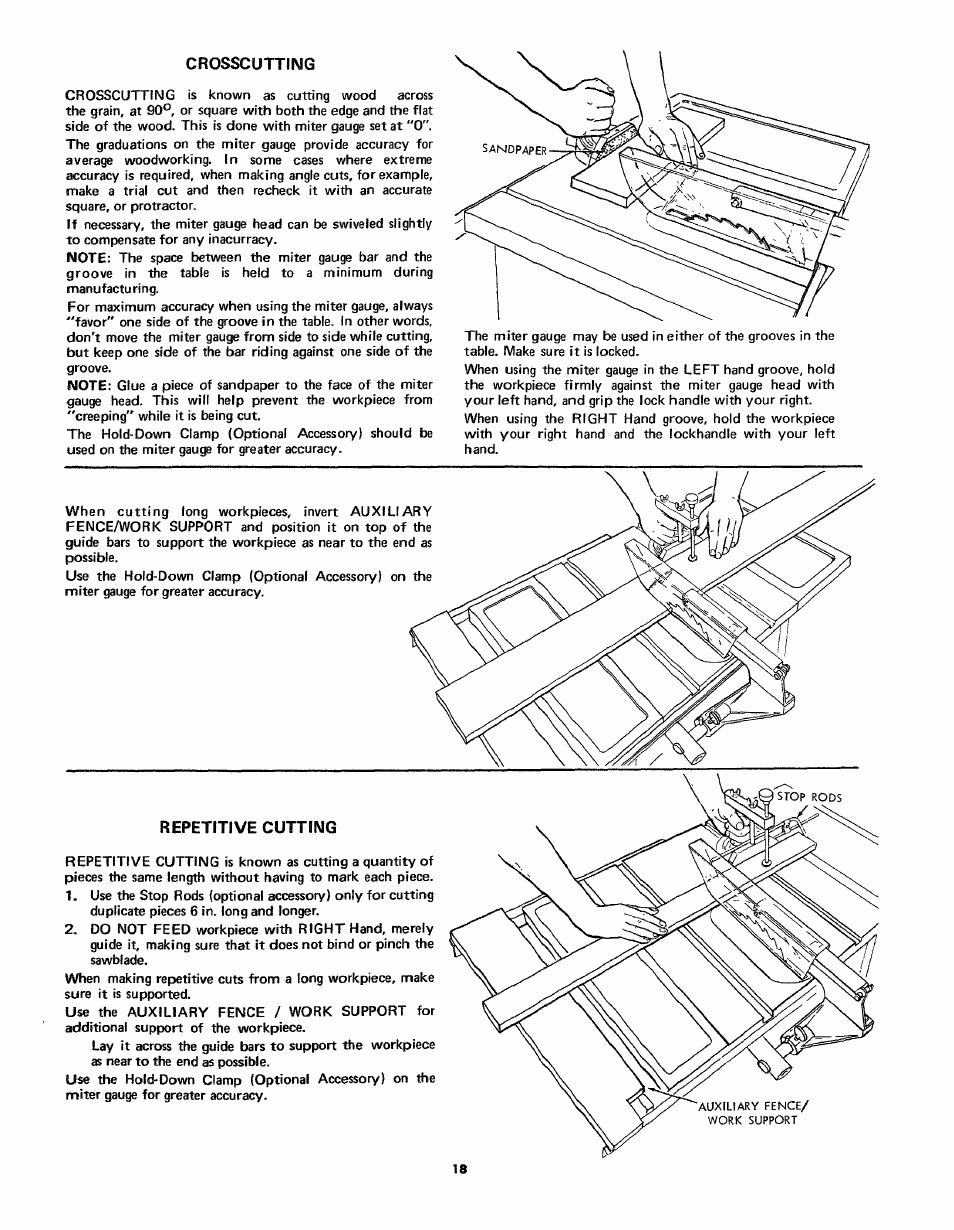 Crosscutting, Repetitive cutting | Craftsman 113.24181 User Manual | Page 18 / 40