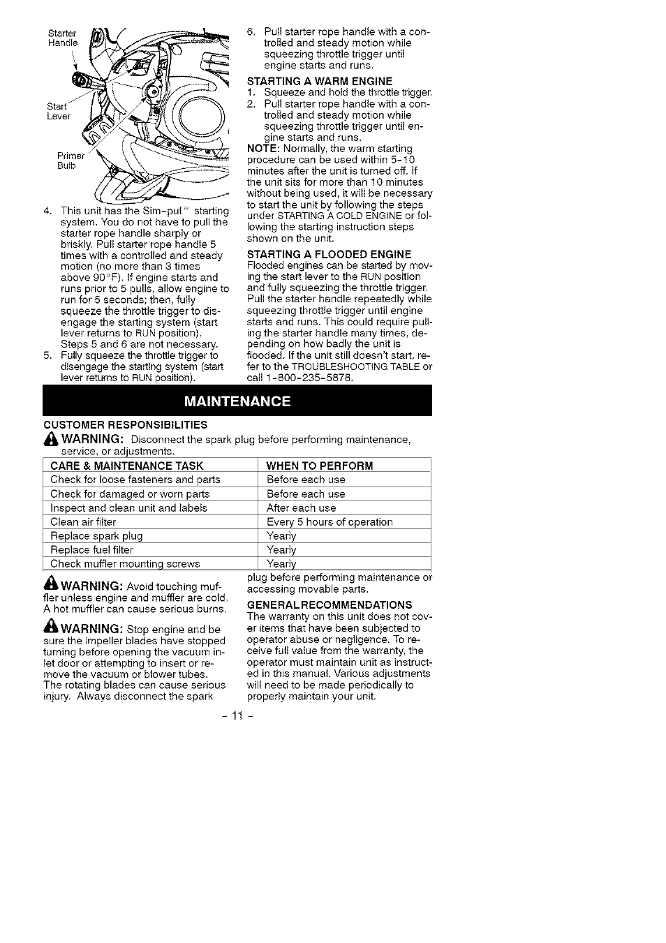 Maintenance | Craftsman 358.794772 User Manual | Page 11 / 19