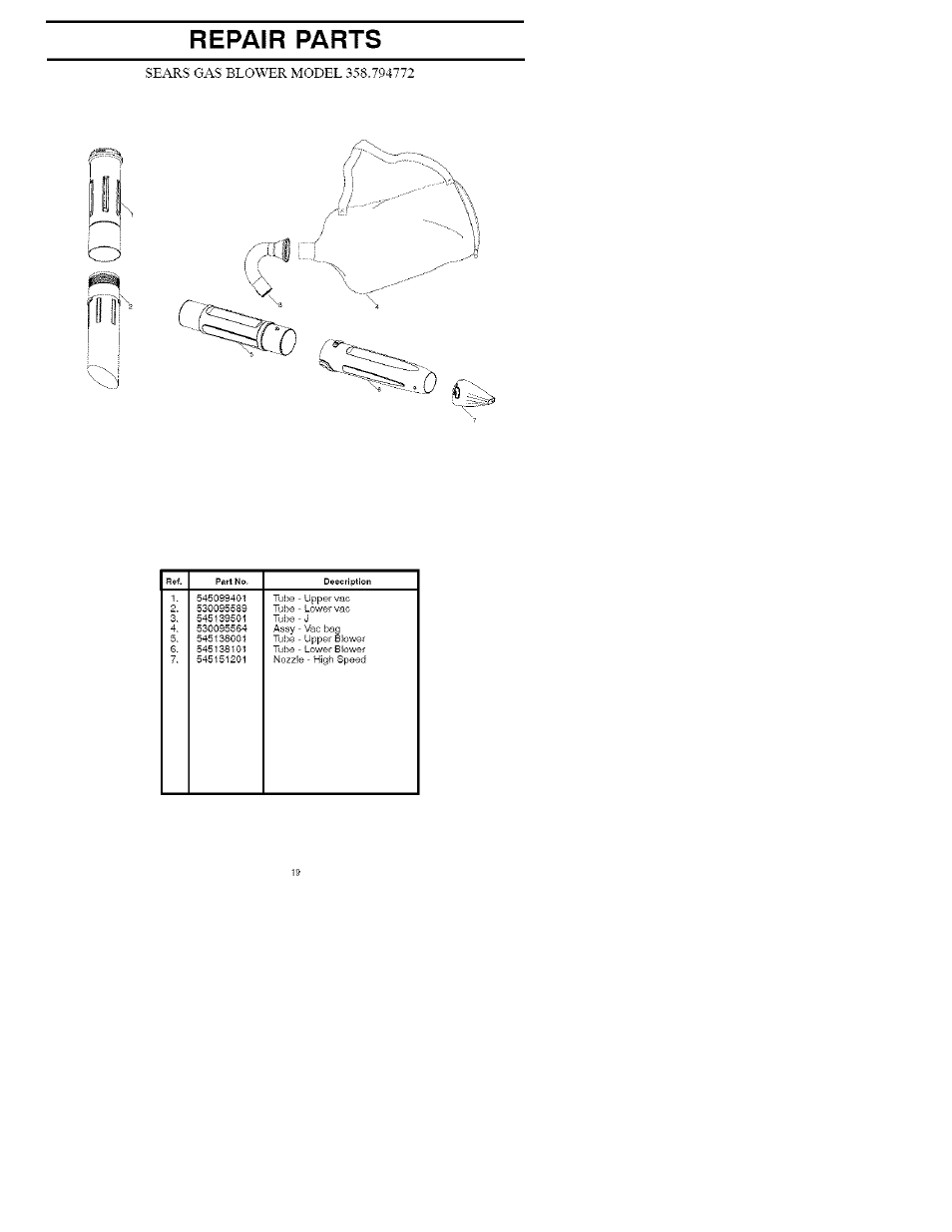 Repair parts | Craftsman 358.794772 User Manual | Page 19 / 19