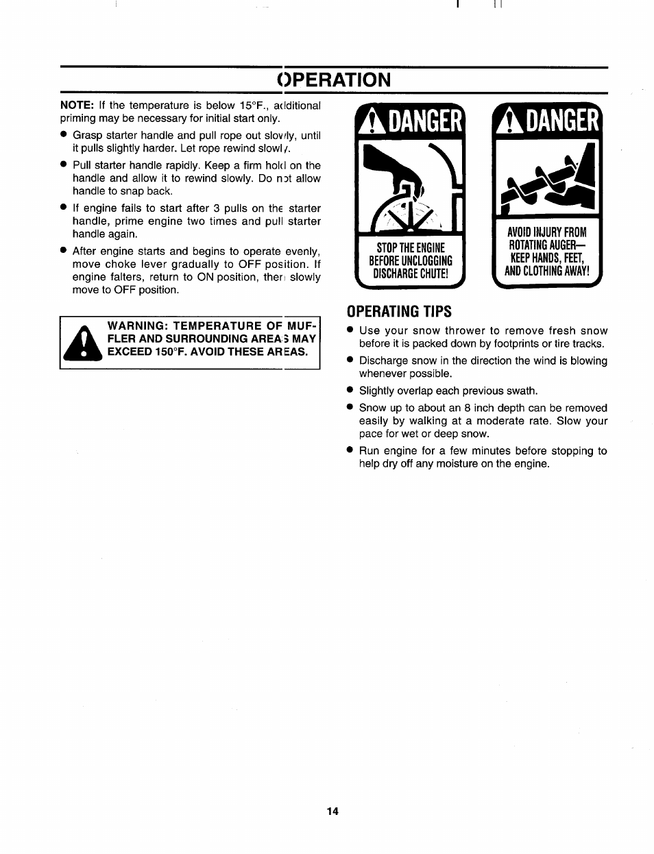 Operating tips, Danger, Operation | Craftsman 247.885680 User Manual | Page 14 / 40