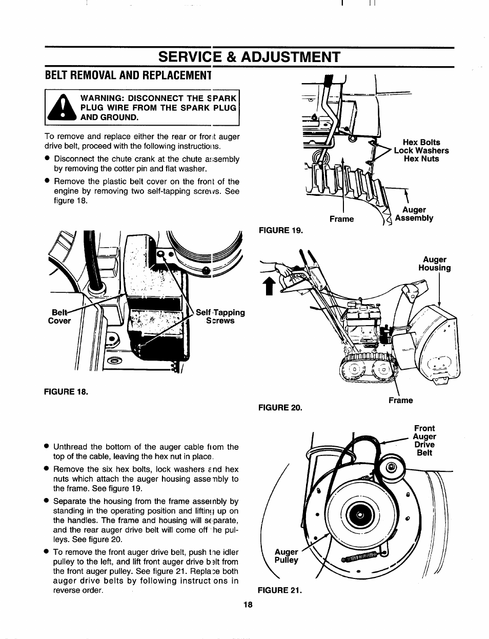 Belt removal and replacemenl, Service & adjustment | Craftsman 247.885680 User Manual | Page 18 / 40