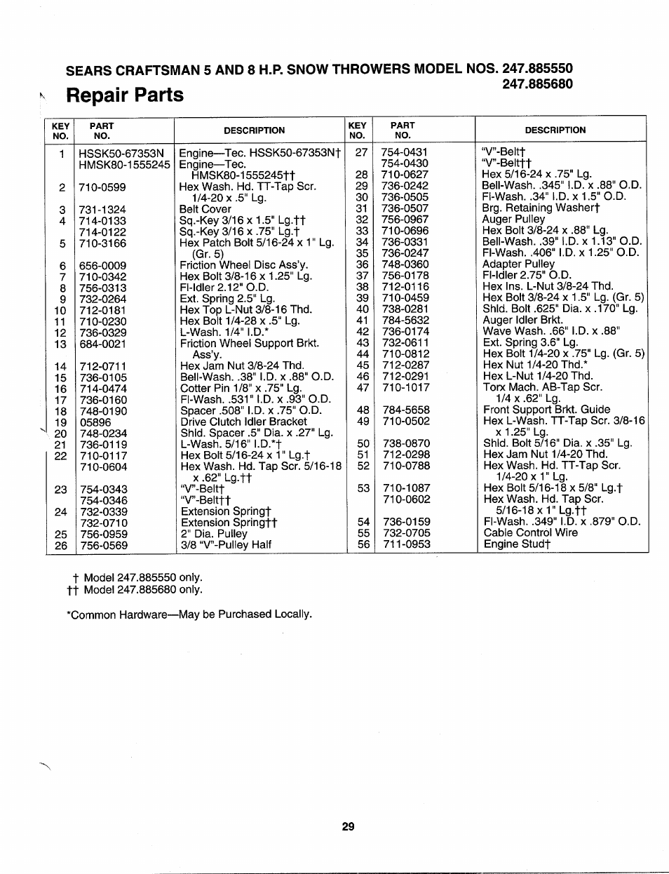 Repair parts | Craftsman 247.885680 User Manual | Page 29 / 40