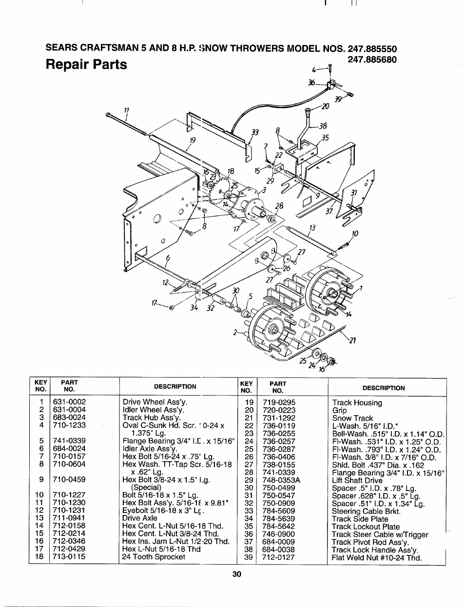 Repair parts | Craftsman 247.885680 User Manual | Page 30 / 40